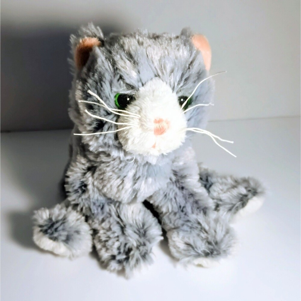Webkinz Silversoft Cat Plush HM222 NO Code Gray White Green Eyes 8”